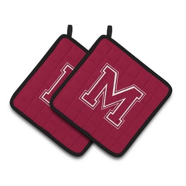 Carolines Treasures Carolines Treasures CJ1032-MPTHD Monogram Initial M Maroon & White Pair of Pot Holders; 7.5 x 3 x 7.5 in. - CJ1032-MPTHD