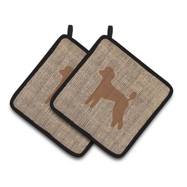 Carolines Treasures Carolines Treasures BB1114-BL-BN-PTHD Poodle Faux Burlap & Brown Pair of Pot Holders; 7.5 x 3 x 7.5 in. - BB1114-BL-BN-PTHD
