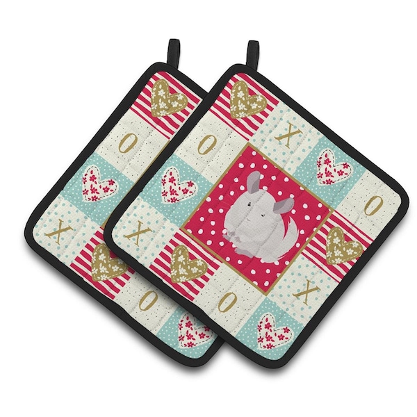 Carolines Treasures 7.5 x 7.5 in. White Dominant Chinchilla Love Pair of Pot Holders - CK5425PTHD