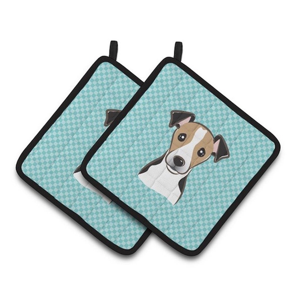 Carolines Treasures Checkerboard Blue Jack Russell Terrier Pair of Pot Holders, 7.5 x 3 x 7.5 in. - BB1199PTHD
