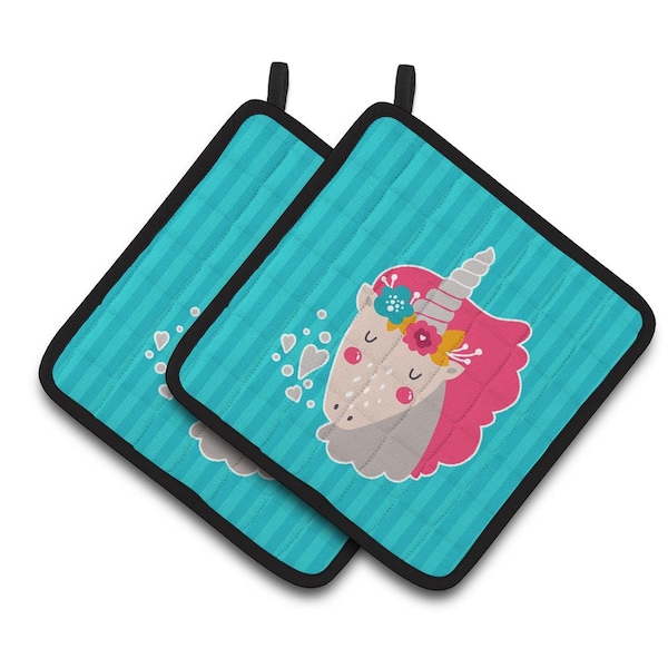 Carolines Treasures Unicorn Blue Stripes Pair of Pot Holders - BB7140PTHD