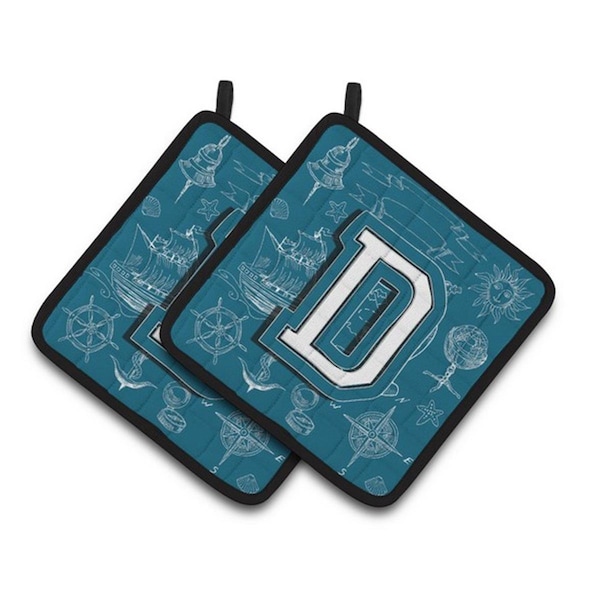 Carolines Treasures Letter D Sea Doodles Initial Alphabet Pair of Pot Holders, 7.5 x 3 x 7.5 in. - CJ2014-DPTHD