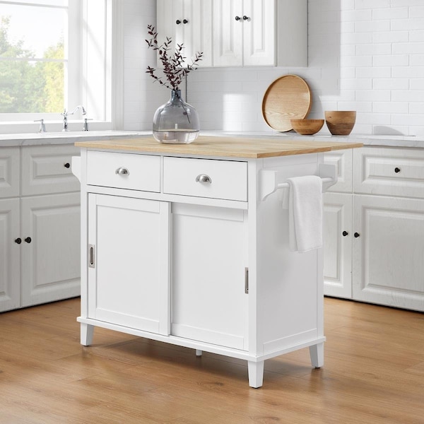 Cora 36.63 x 42 x 18 in. Drop Leaf Kitchen Island, Natural & White - CF3039NA-WH