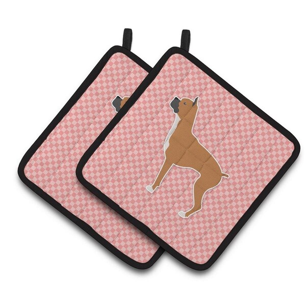 Carolines Treasures Boxer Checkerboard Pink Pair of Pot Holders - BB3653PTHD