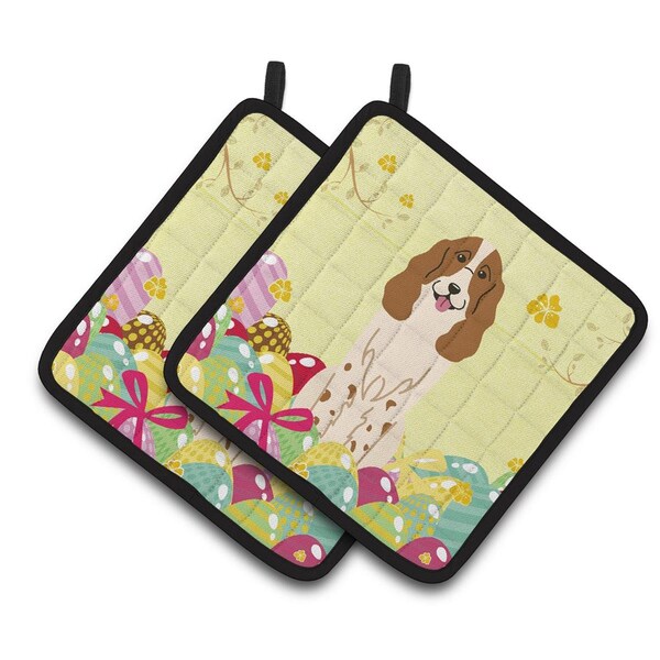 Carolines Treasures Easter Eggs Russian Spaniel Pair of Pot Holders - BB6031PTHD