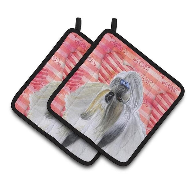 Carolines Treasures Carolines Treasures BB9753PTHD Shih Tzu Love Pair of Pot Holders - BB9753PTHD