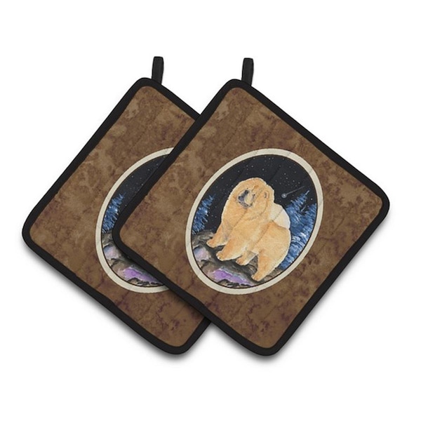 Carolines Treasures Starry Night Chow Chow Pair of Pot Holders, 7.5 x 3 x 7.5 in. - SS8454PTHD