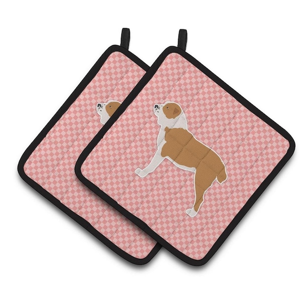 Carolines Treasures Central Asian Shepherd Dog Checkerboard Pink Pair of Pot Holders - BB3628PTHD