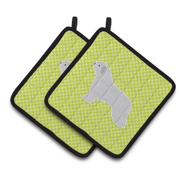 Carolines Treasures Spanish Water Dog Checkerboard Green Pair of Pot Holders - BB3815PTHD