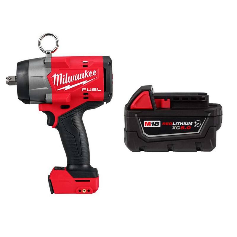 Milwaukee M18 FUEL 18V Llave de impacto inalámbrica de alto torque sin escobillas de iones de litio de 1/2 pulgada con seguro de pasador y batería de 5.0 Ah - 2966-20-48-11-1850R