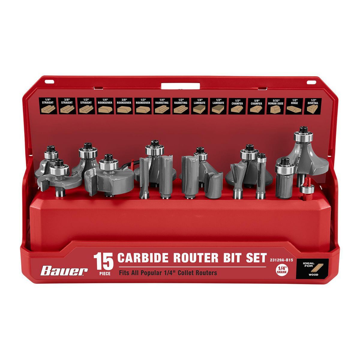 Bauer Conjunto de Brocas Router de Carburo, 15 piezas - 59555