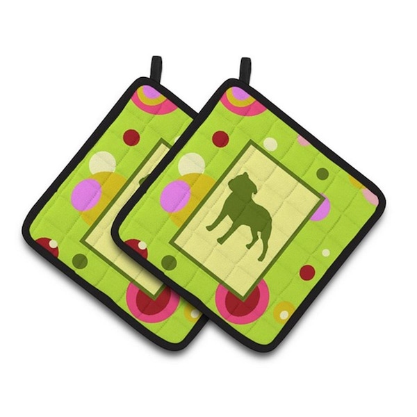 Carolines Treasures Staffie Pair of Pot Holders, 7.5 x 3 x 7.5 in. - CK1060PTHD