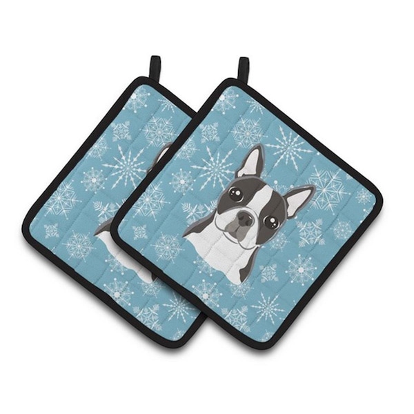 Carolines Treasures Snowflake Boston Terrier Pair of Pot Holders, 7.5 x 3 x 7.5 in. - BB1637PTHD