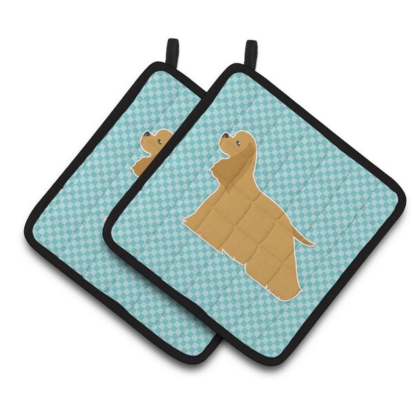 Carolines Treasures Cocker Spaniel Checkerboard Blue Pair of Pot Holders - BB3686PTHD