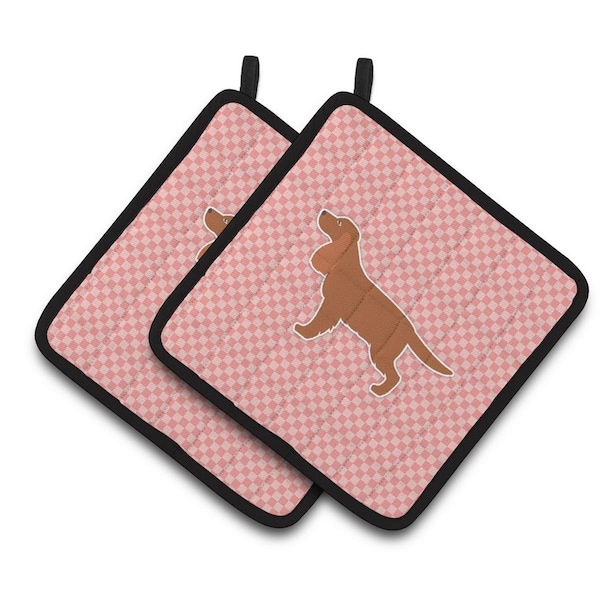 Carolines Treasures English Cocker Spaniel Checkerboard Pink Pair of Pot Holders - BB3612PTHD
