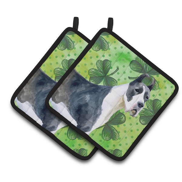 Carolines Treasures Harlequin Great Dane St Patricks Pair of Pot Holders - BB9817PTHD