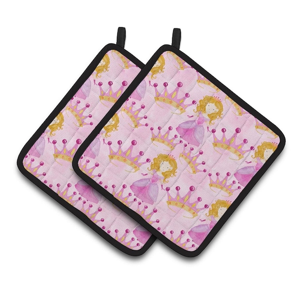 Carolines Treasures Watercolor Princess and Crown Pair of Pot Holders - BB7551PTHD