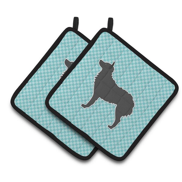 Carolines Treasures Croatian Sheepdog Checkerboard Blue Pair of Pot Holders - BB3721PTHD