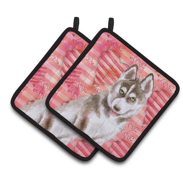 Carolines Treasures Siberian Husky Grey Love Pair of Pot Holders - BB9783PTHD