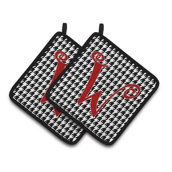 Carolines Treasures Carolines Treasures CJ1035-WPTHD Monogram Initial W Houndstooth Black Pair of Pot Holders; 7.5 x 3 x 7.5 in. - CJ1035-WPTHD