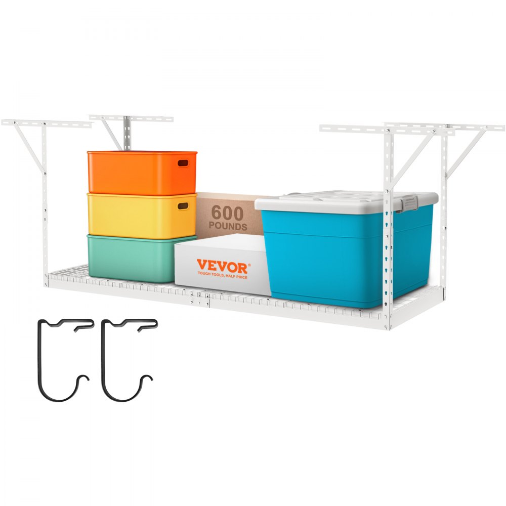 VEVOR Overhead Garage Storage Rack, 3x8 Garage Ceiling Storage Racks, Heavy Duty Adjustable Cold Rolled Steel Racks for Garage Storage, Organization, 600 lbs Load Capacity, 22''-40" (White) - CKTHBCWJZBS36S0MYV0