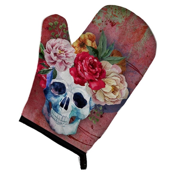 Carolines Treasures Day of the Dead Red Flowers Skull Oven Mitt - BB5130OVMT