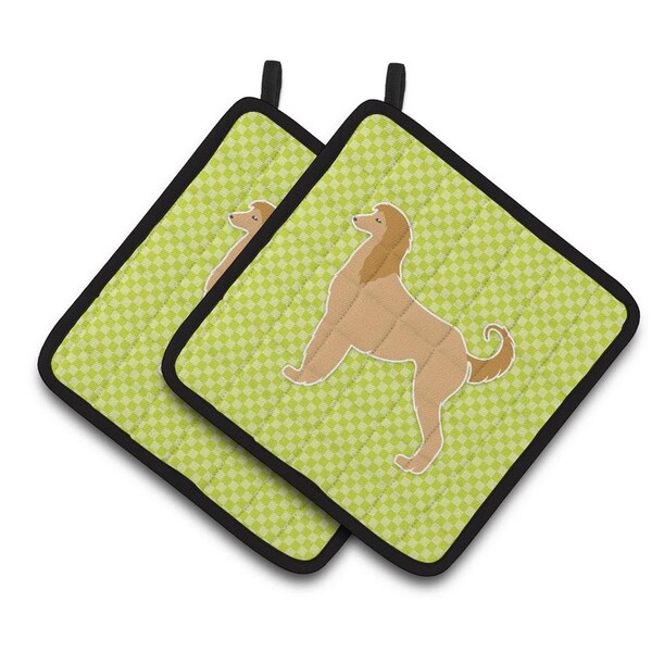 Carolines Treasures Afghan Hound Checkerboard Green Pair of Pot Holders - BB3806PTHD