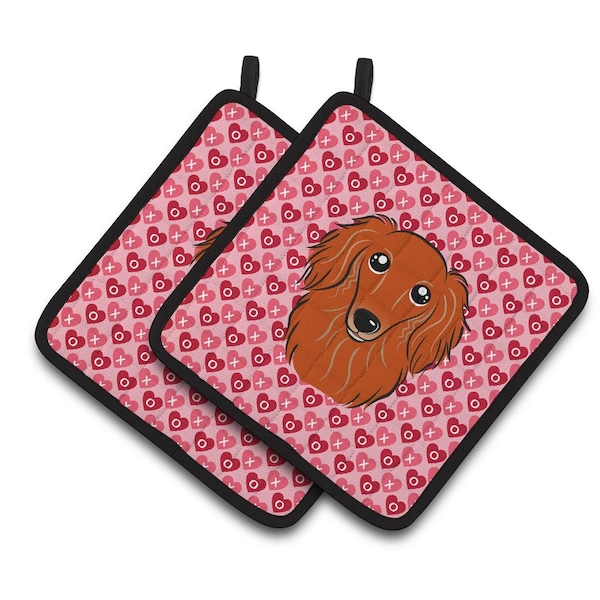 Carolines Treasures Longhair Red Dachshund Hearts Pair of Pot Holders - BB5284PTHD