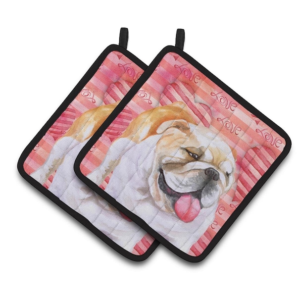 Carolines Treasures English Bulldog Love Pair of Pot Holders - BB9726PTHD