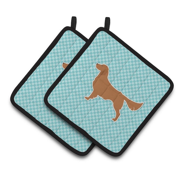 Carolines Treasures Golden Retriever Checkerboard Blue Pair of Pot Holders - BB3704PTHD