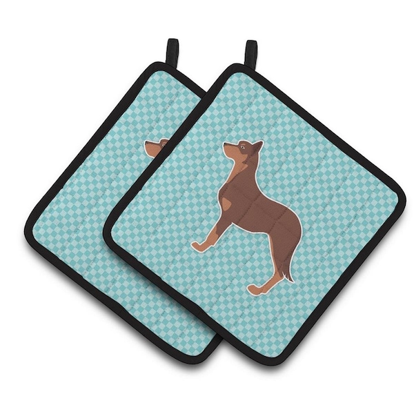 Carolines Treasures Australian Kelpie Dog Checkerboard Blue Pair of Pot Holders - BB3729PTHD