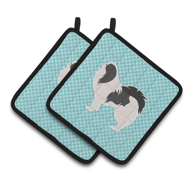 Carolines Treasures Japanese Chin Checkerboard Blue Pair of Pot Holders - BB3737PTHD