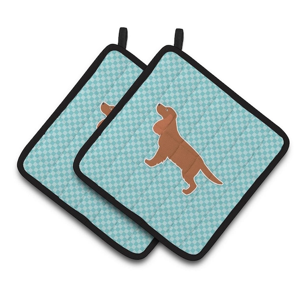 Carolines Treasures English Cocker Spaniel Checkerboard Blue Pair of Pot Holders - BB3712PTHD