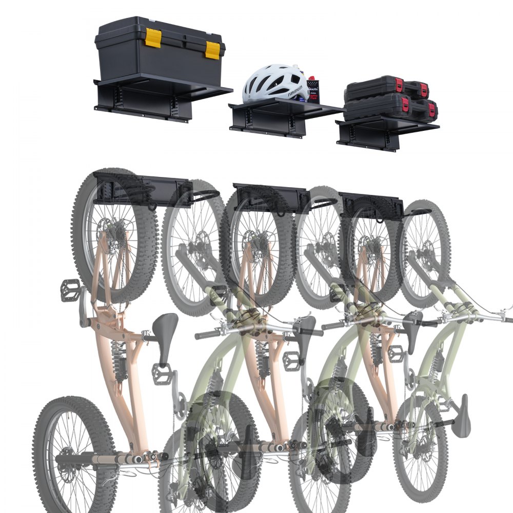 VEVOR Bike Storage Rack Wall Mount Garage Bike Holder & 3 Shelves for 6 Bicycles - ZHGJ48INCH60P865RV0