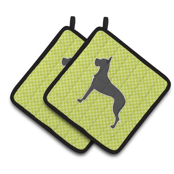 Carolines Treasures Carolines Treasures BB3875PTHD Great Dane Checkerboard Green Pair of Pot Holders - BB3875PTHD