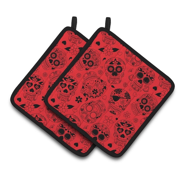 Carolines Treasures Day of the Dead Orange Pair of Pot Holders - BB5119PTHD