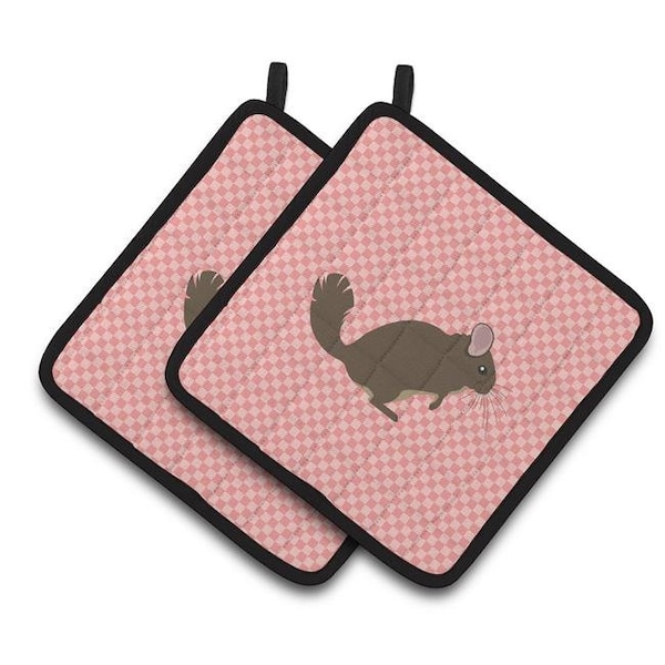 Carolines Treasures Carolines Treasures BB7875PTHD Chinchilla Pink Check Pair of Pot Holders - BB7875PTHD