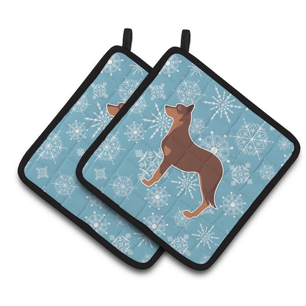 Carolines Treasures Winter Snowflake Australian Kelpie Dog Pair of Pot Holders - BB3529PTHD