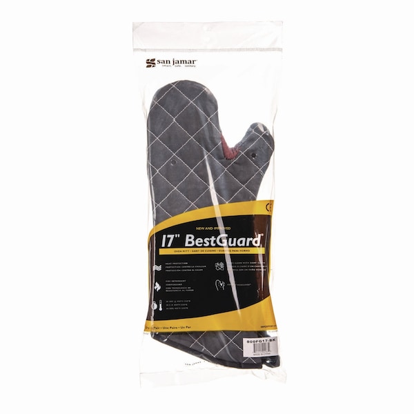 San Jamar Bestguard Oven Mitt, 17 in., WebGuard Plus Fabric, Black, Pair - 800FG17-BK