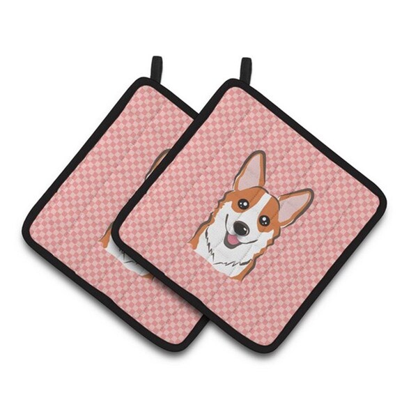 Carolines Treasures Checkerboard Pink Corgi Pair of Pot Holders, 7.5 x 3 x 7.5 in. - BB1254PTHD