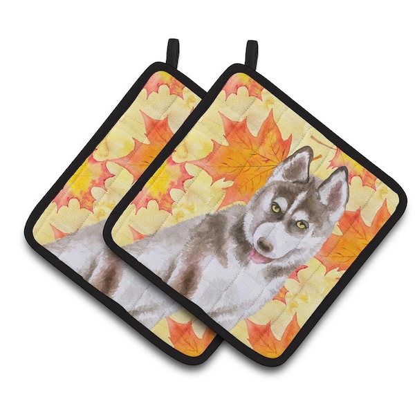 Carolines Treasures Siberian Husky Grey Fall Pair of Pot Holders - BB9957PTHD