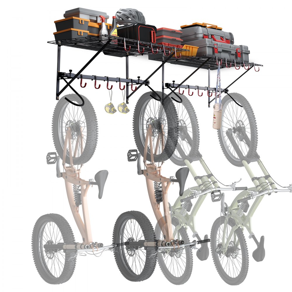 VEVOR Bike Storage Rack Wall Mount Garage Bike Holder & 2 Shelves for 4 Bicycles - ZHGJ73INCH40OCW7ZV0