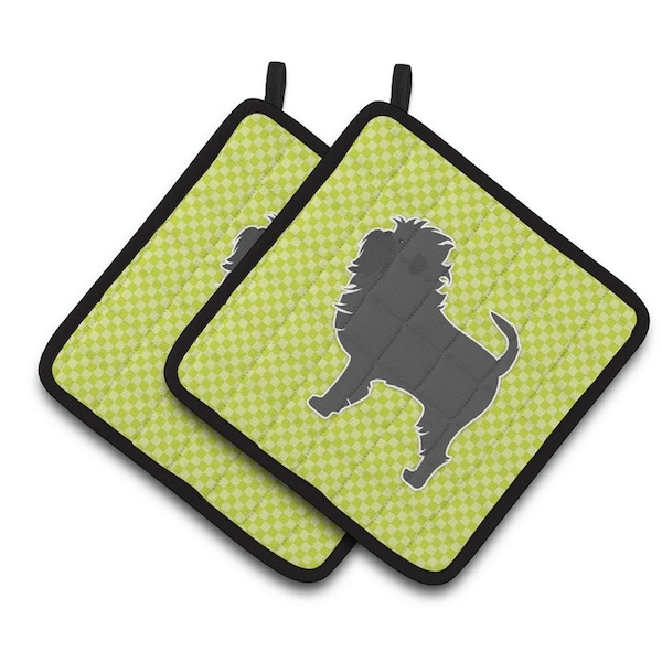 Carolines Treasures Affenpinscher Checkerboard Green Pair of Pot Holders - BB3848PTHD