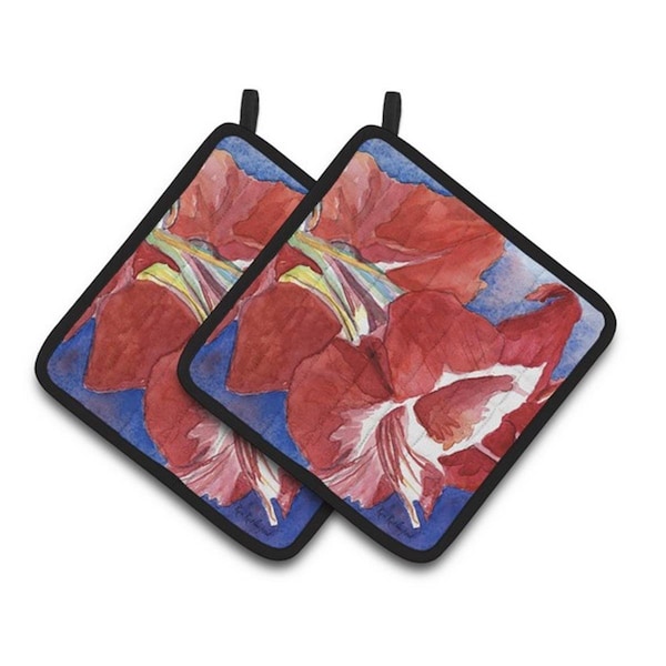 Carolines Treasures Flower - Amaryllis Pair of Pot Holders, 7.5 x 3 x 7.5 in. - RDR2007PTHD