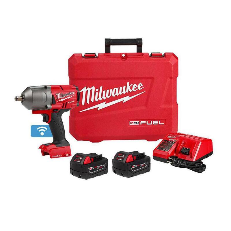 Llave de impacto inalámbrica Milwaukee M18 FUEL ONE-KEY de 18V de iones de litio sin escobillas de 1/2 pulgadas de alto torque con anillo de fricción, baterías resistentes - 2863-22R