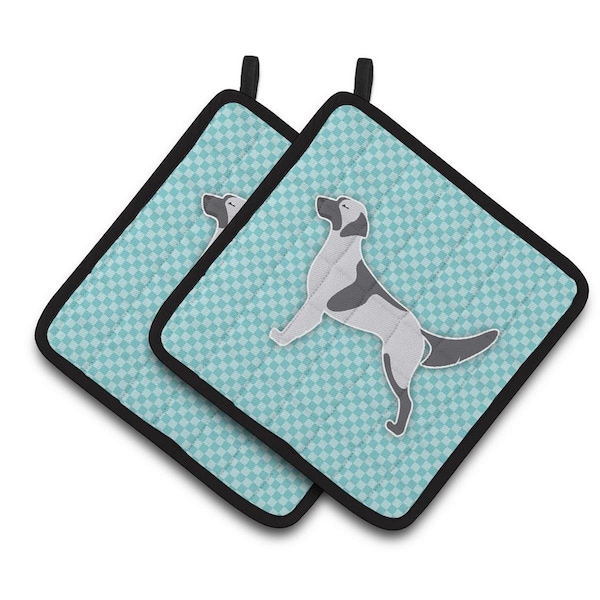 Carolines Treasures English Setter Checkerboard Blue Pair of Pot Holders - BB3681PTHD