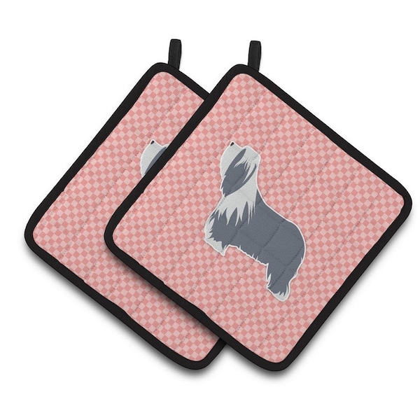 Carolines Treasures Bearded Collie Checkerboard Pink Pair of Pot Holders - BB3617PTHD