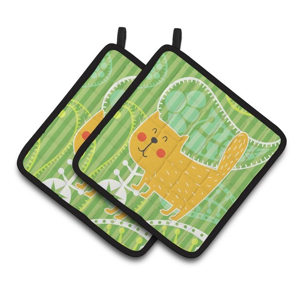 Carolines Treasures Cat on Paisley Pair of Pot Holders - BB6785PTHD