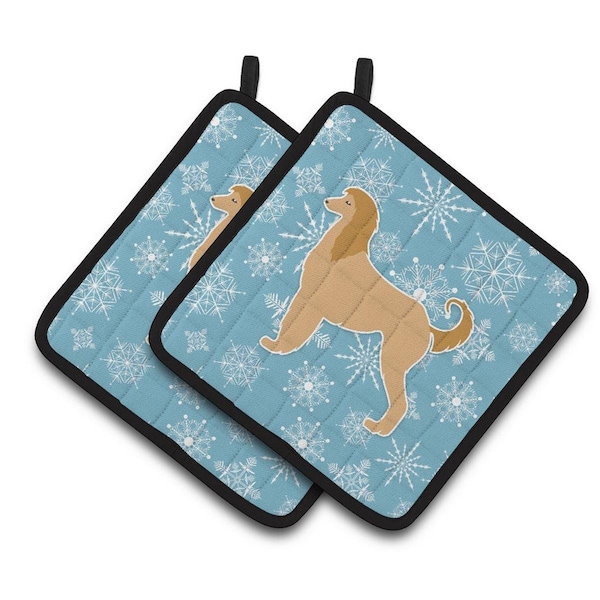 Carolines Treasures Winter Snowflake Afghan Hound Pair of Pot Holders - BB3506PTHD