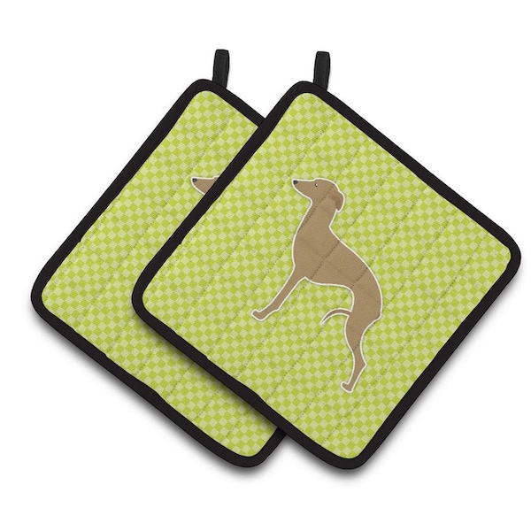 Carolines Treasures Italian Greyhound Checkerboard Green Pair of Pot Holders - BB3814PTHD